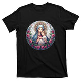 Mother Mary Stained Glass Collection: Roses Mary And Jesus Catholic Christian T-Shirt
