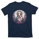 Mother Mary Stained Glass Collection: Roses Mary And Jesus Catholic Christian T-Shirt