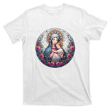 Mother Mary Stained Glass Collection: Roses Mary And Jesus Catholic Christian T-Shirt