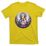 Mother Mary Stained Glass Collection: Roses Mary And Jesus Catholic Christian T-Shirt