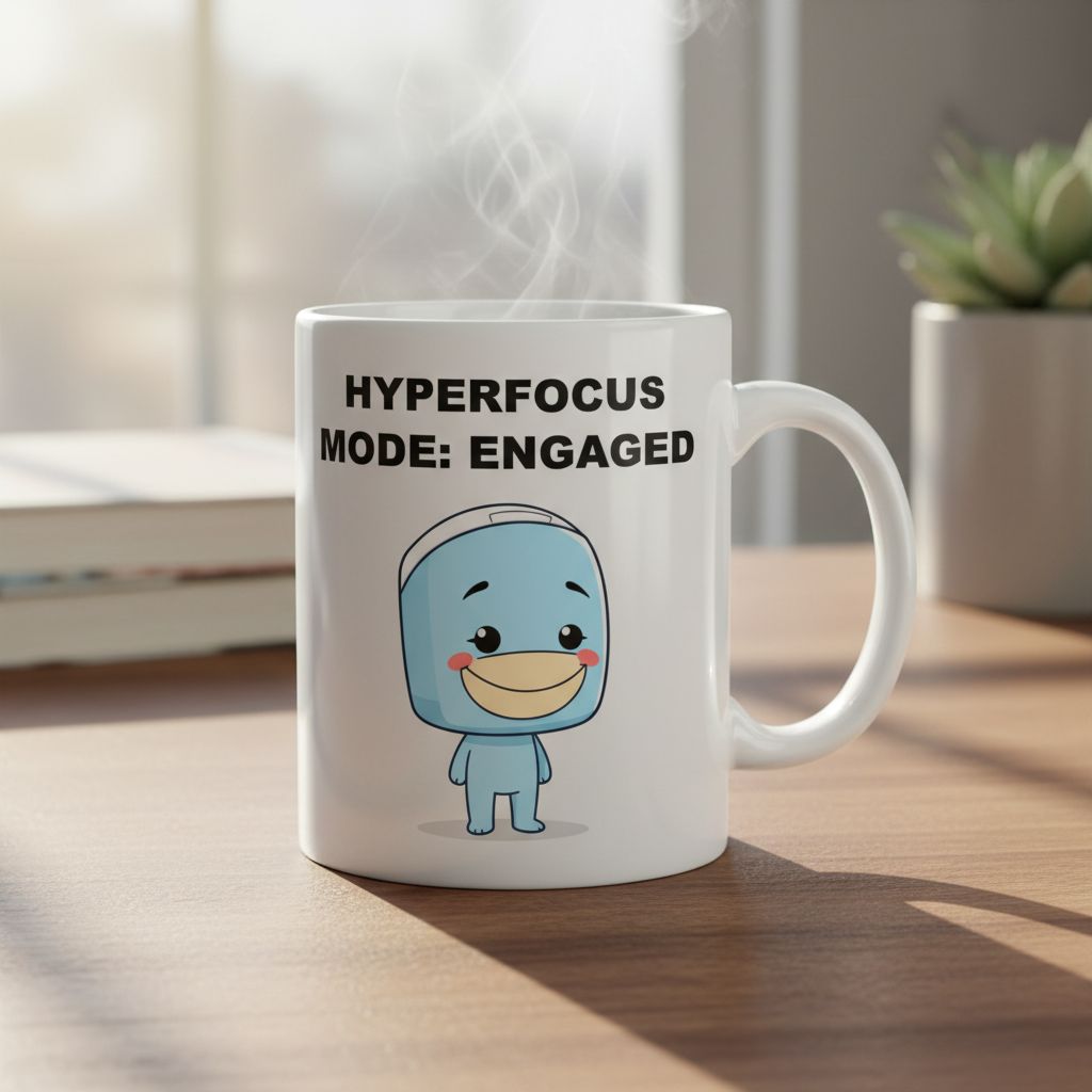 Funny Hyperfocus Coffee Mug Cute Creative Character Sky Blue Hobby Series Sweatband Engaged Mode Ceramic Cup Artist Writer Gift 11oz 15oz