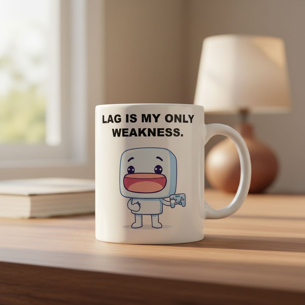 Funny Gamer Mug Lag Is My Only Weakness Coffee Cup Cute Competitive Character with Controller Video Game Lover Gift Sky Blue Ceramic Mug