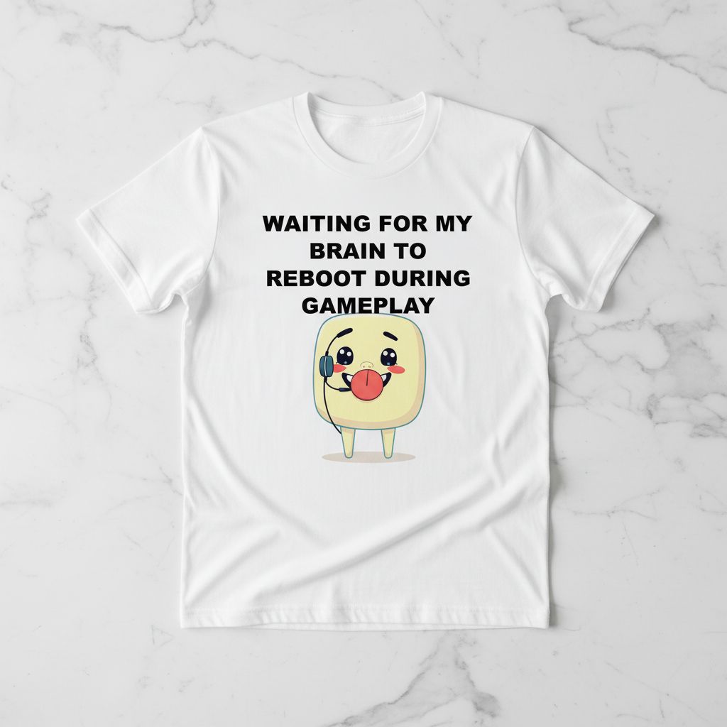 Funny Gamer T-Shirt Chaotic Blue Bloop Brain Rebooting Tee Cute Silly Lagging Gamer Gift Sarcastic Tech Support Shirt Introvert Gaming