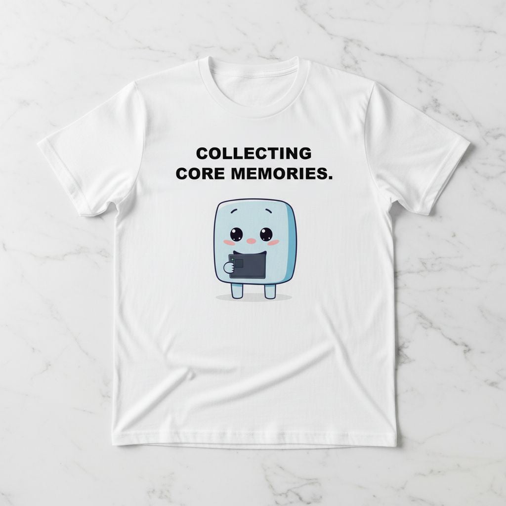 Cute Sky Blue Character T-Shirt - Collecting Core Memories Polaroid Tee - Aesthetic Cozy Hobby Series #19 - Funny Photography Gift