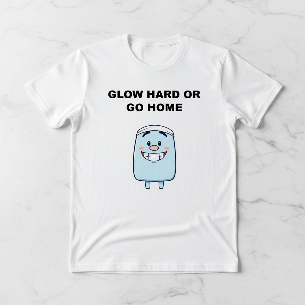 Cute Athletic Character T-Shirt - Glow Hard or Go Home - Funny Fitness Gym Tee - Sky Blue Workout Shirt - Motivational Exercise Gift