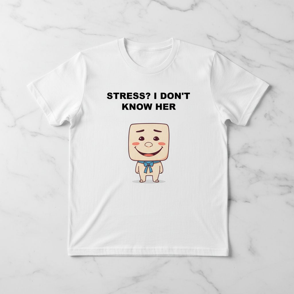 Stress I Don't Know Her Funny T-shirt - Cute Sky Blue Relaxed Character Tee - Ribbon Detail Hobby Series #12 Graphic Shirt - Gift for Her