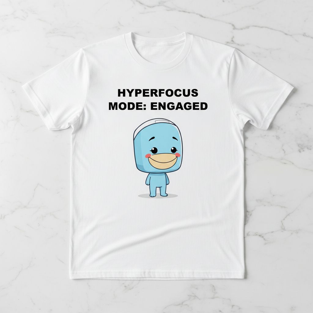 Cute Creative Character T-Shirt Sky Blue Hobby Series Sweatband Funny Hyperfocus Mode Engaged Tee Gift for Artist Writer Gamer ADHD Humor