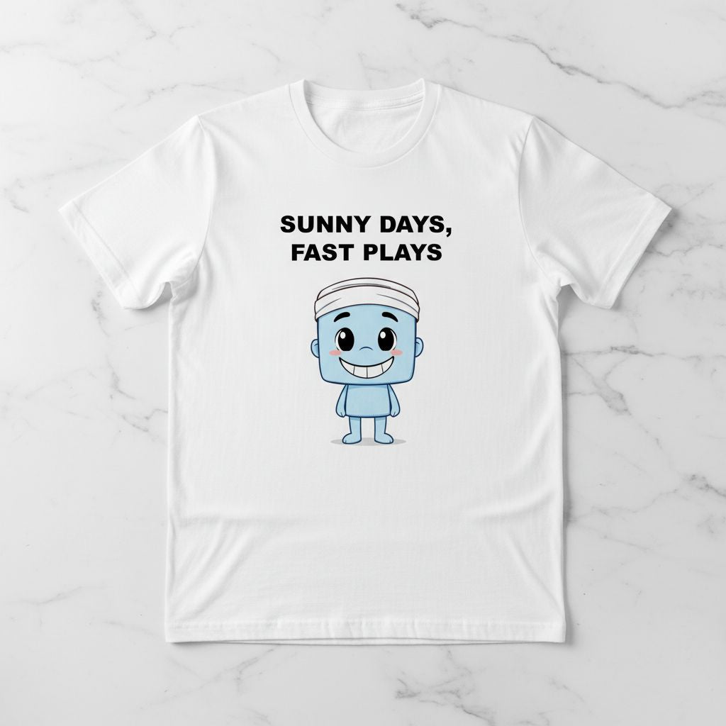Funny Athletic Sky Blue Character T-Shirt, Cute Sporty Headband Tee, Sunny Days Fast Plays Shirt, Fitness Gift for Men Women, Hobby Series