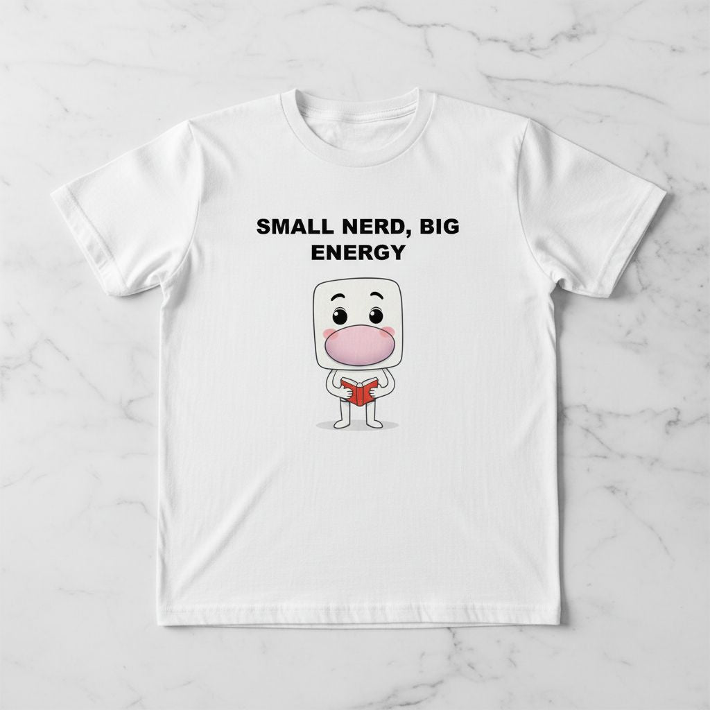 Small Nerd Big Energy T-Shirt - Cute Bookworm Reading Shirt, Sky Blue Character Graphic Tee, Funny Book Lover Gift, Focused Reader Top