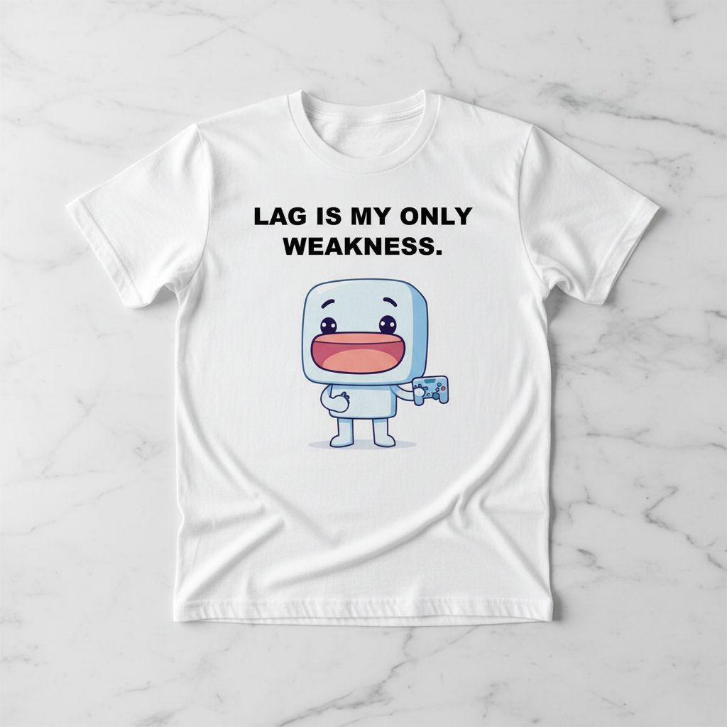 Funny Gamer T-Shirt Lag Is My Only Weakness Tee Cute Competitive Character Holding Controller Video Game Gift Sky Blue Unisex Gaming Shirt