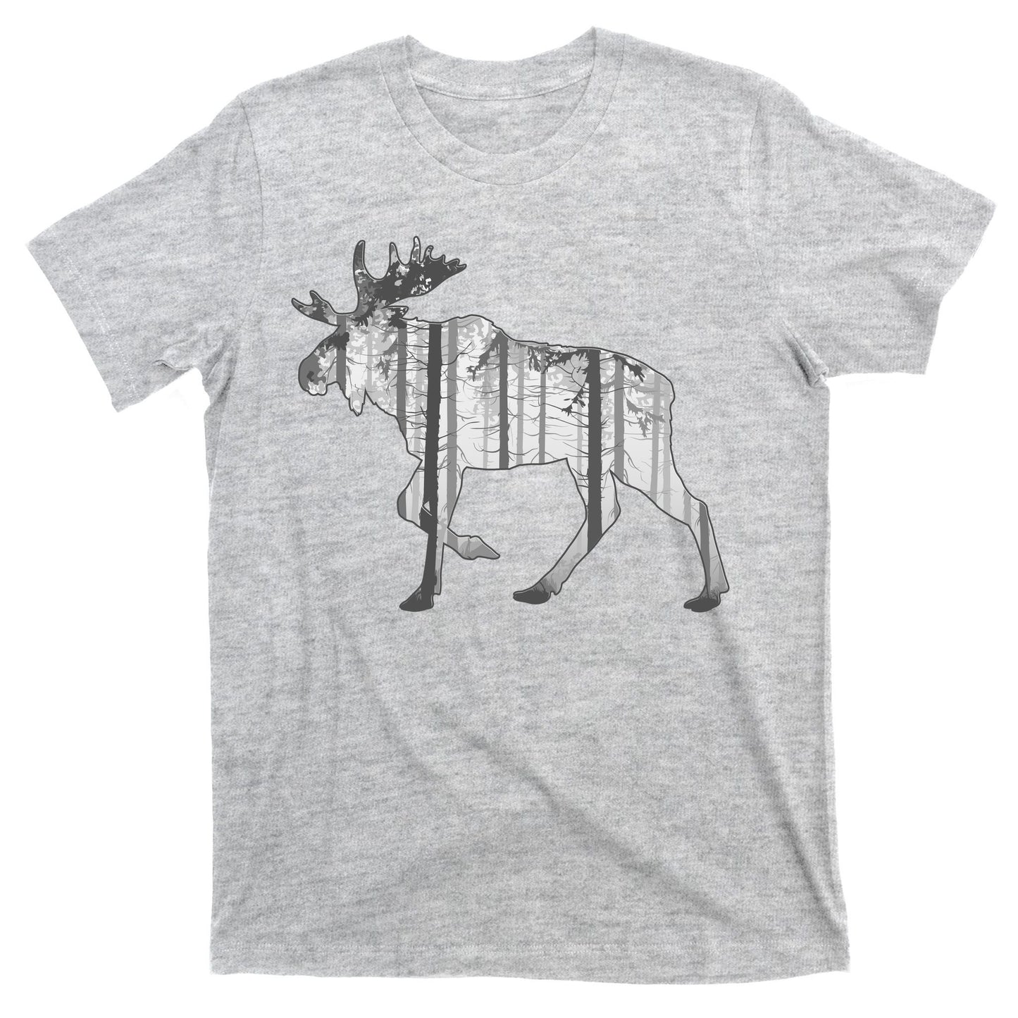 Moose Forest Silhouette Grey Style T-Shirt