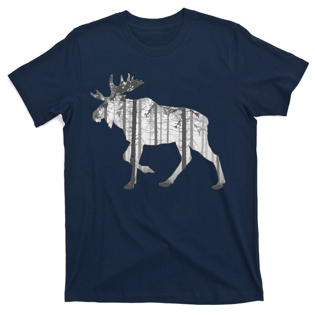 Moose Forest Silhouette Grey Style T-Shirt