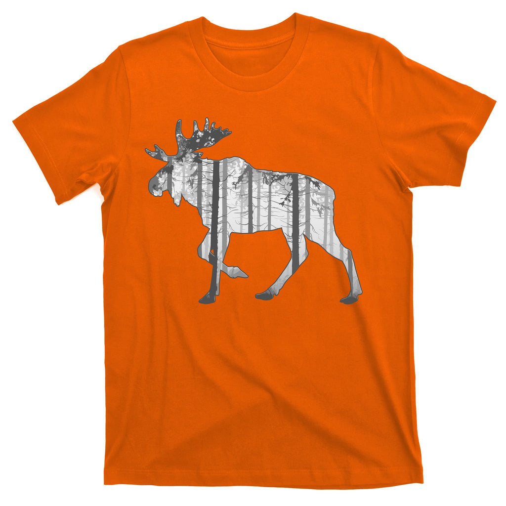 Moose Forest Silhouette Grey Style T-Shirt