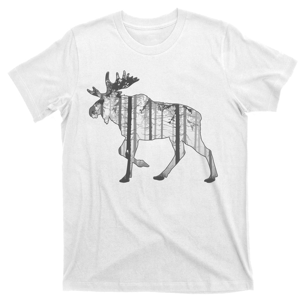 Moose Forest Silhouette Grey Style T-Shirt