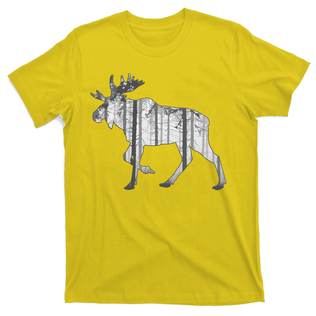 Moose Forest Silhouette Grey Style T-Shirt
