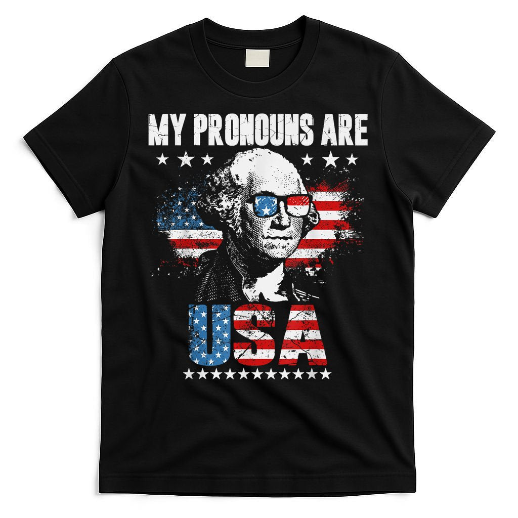 My Pronouns Are USA George Washington 4th Of July US American Flag T-Shirt