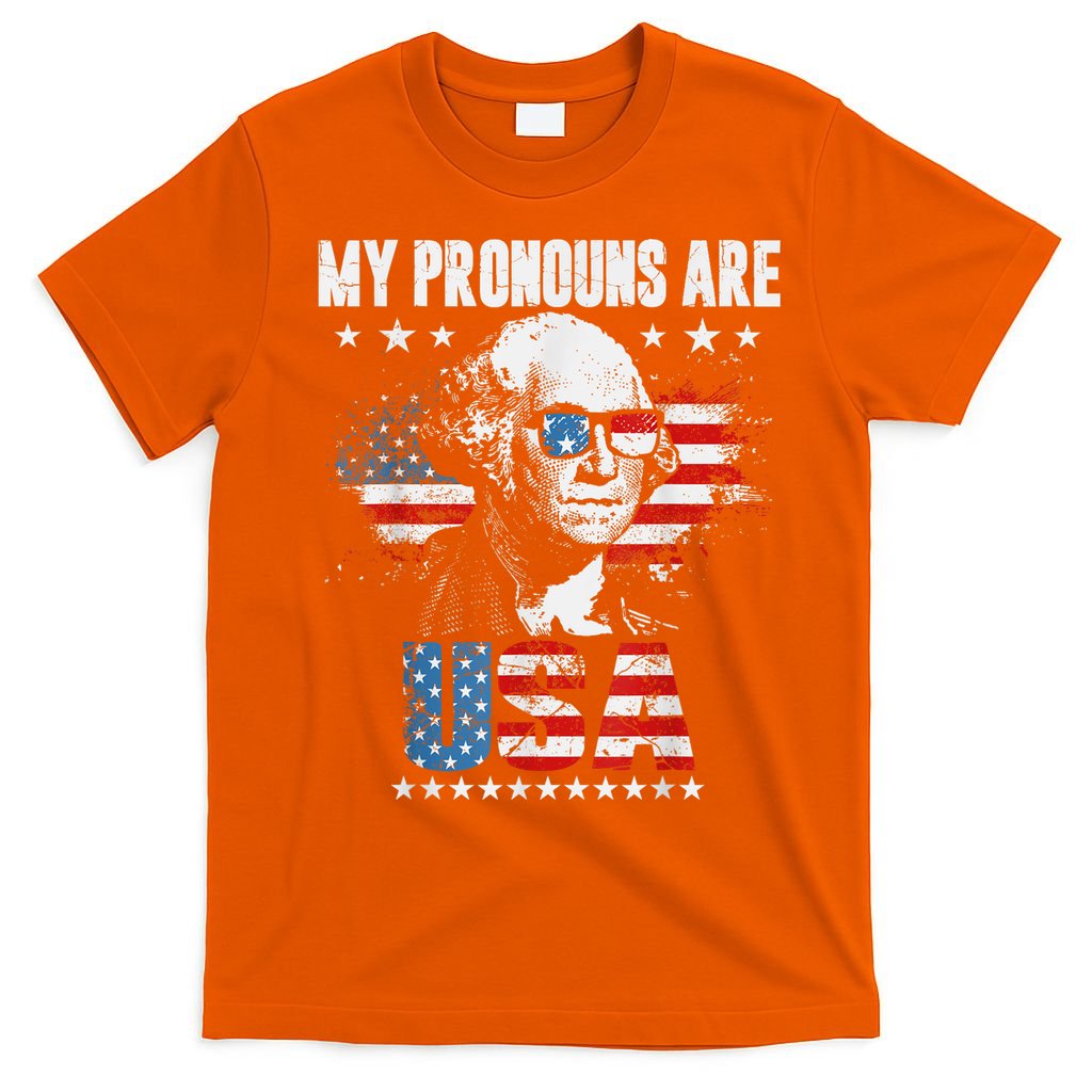 My Pronouns Are USA George Washington 4th Of July US American Flag T-Shirt