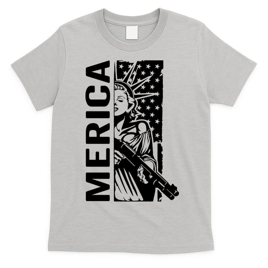 Merica Patriotic Pro Gun USA Liberty Lady 4th Of July Gun T-Shirt