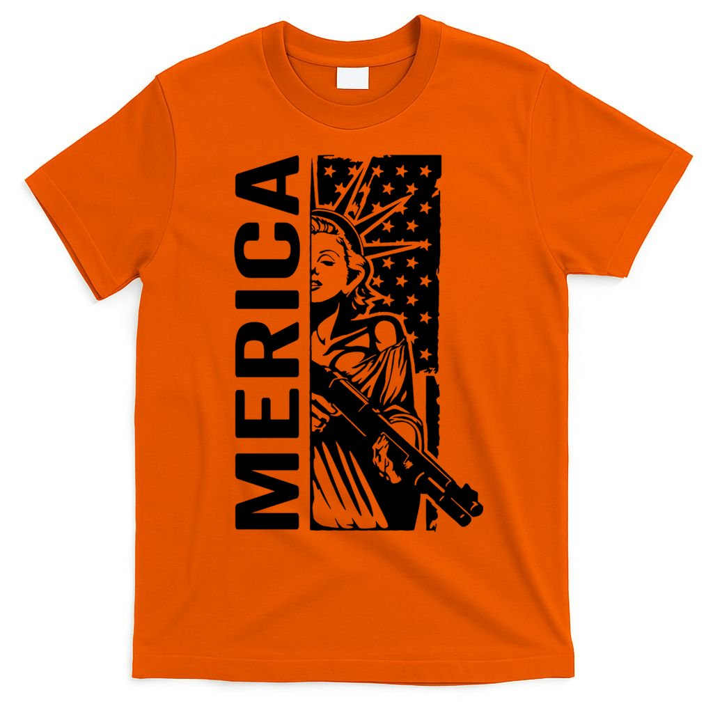 Merica Patriotic Pro Gun USA Liberty Lady 4th Of July Gun T-Shirt