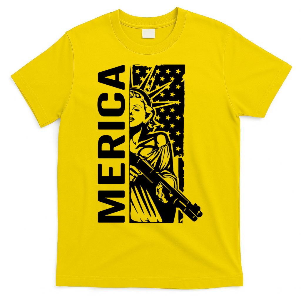 Merica Patriotic Pro Gun USA Liberty Lady 4th Of July Gun T-Shirt