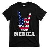 Merica Rock On Rock Sign Usa American Flag 4th Of July T-Shirt