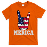 Merica Rock On Rock Sign Usa American Flag 4th Of July T-Shirt