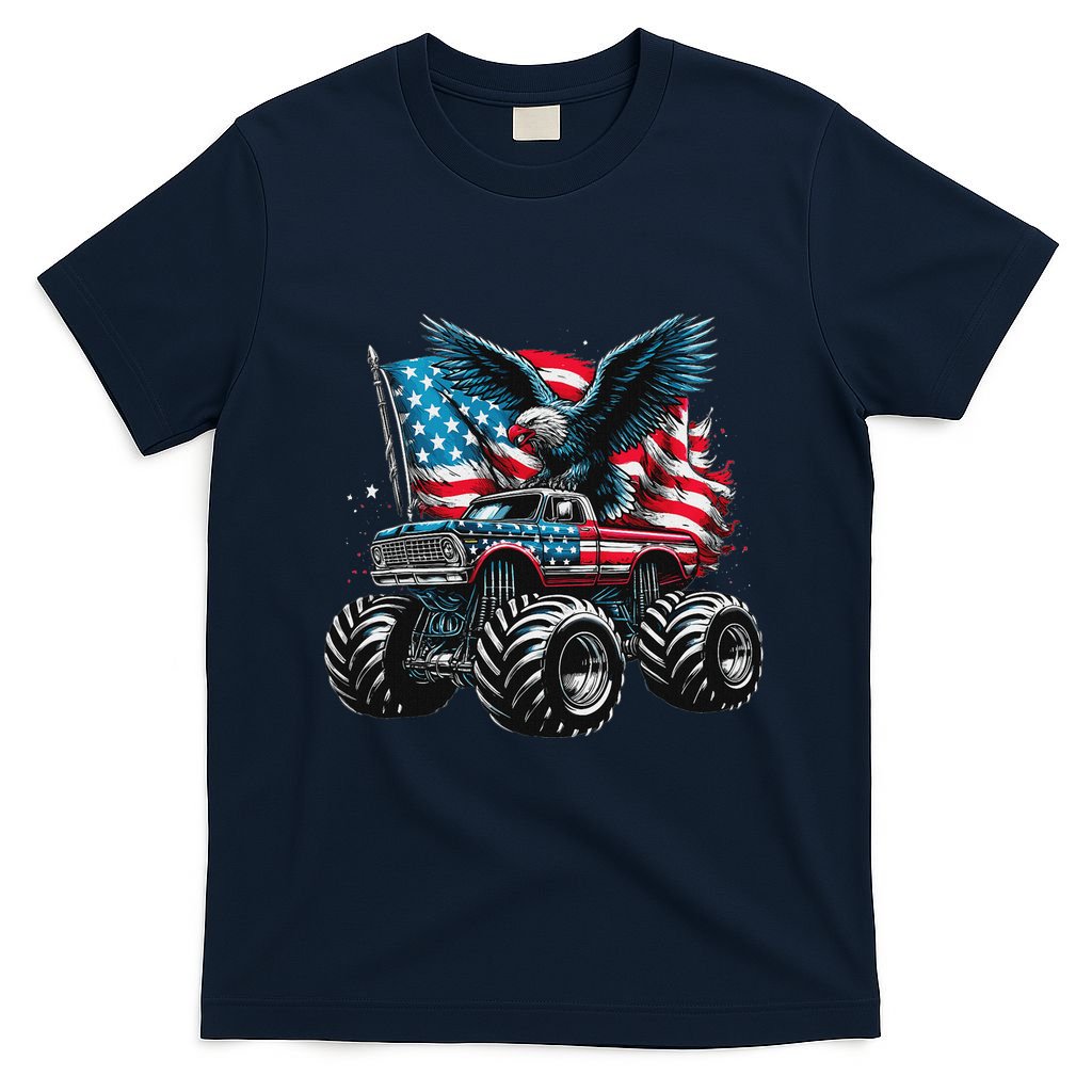 Monster Truck Bald Eagle 4th Of July American Flag T-Shirt