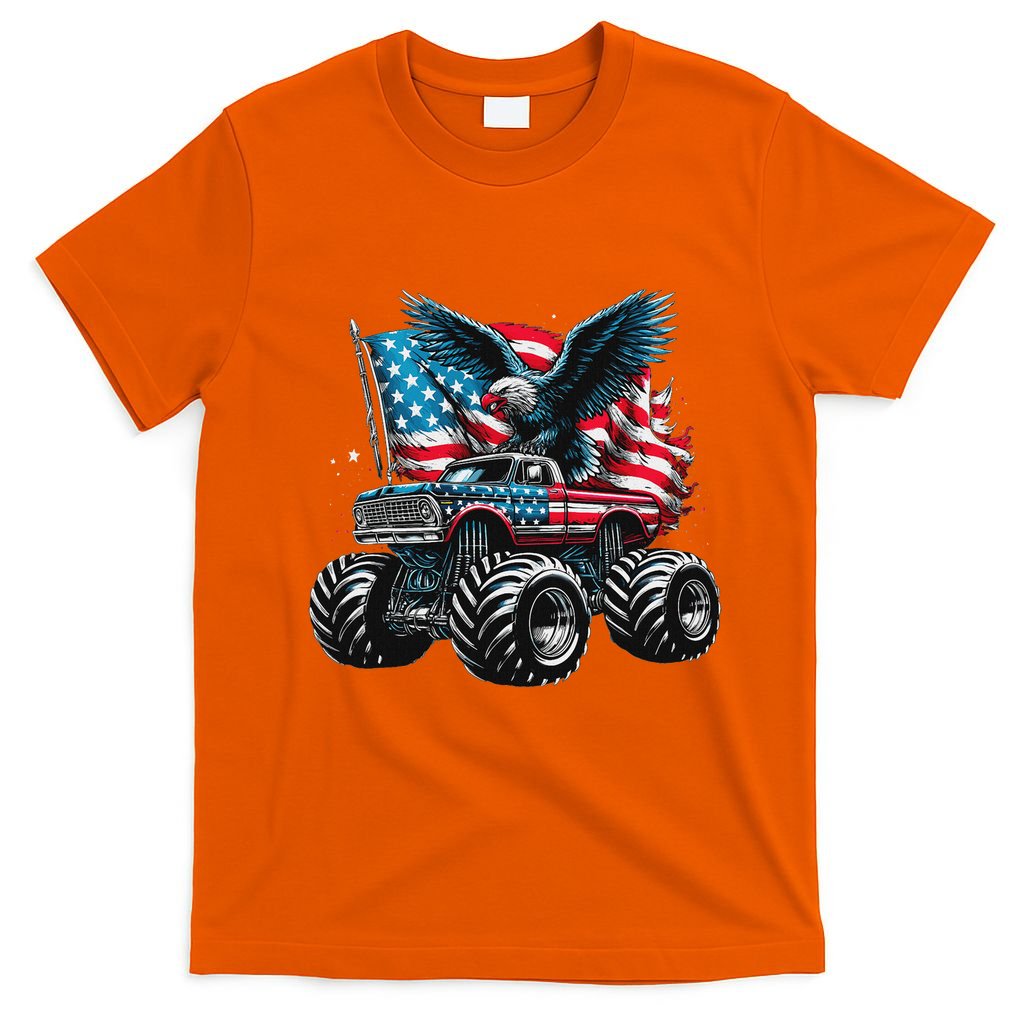Monster Truck Bald Eagle 4th Of July American Flag T-Shirt