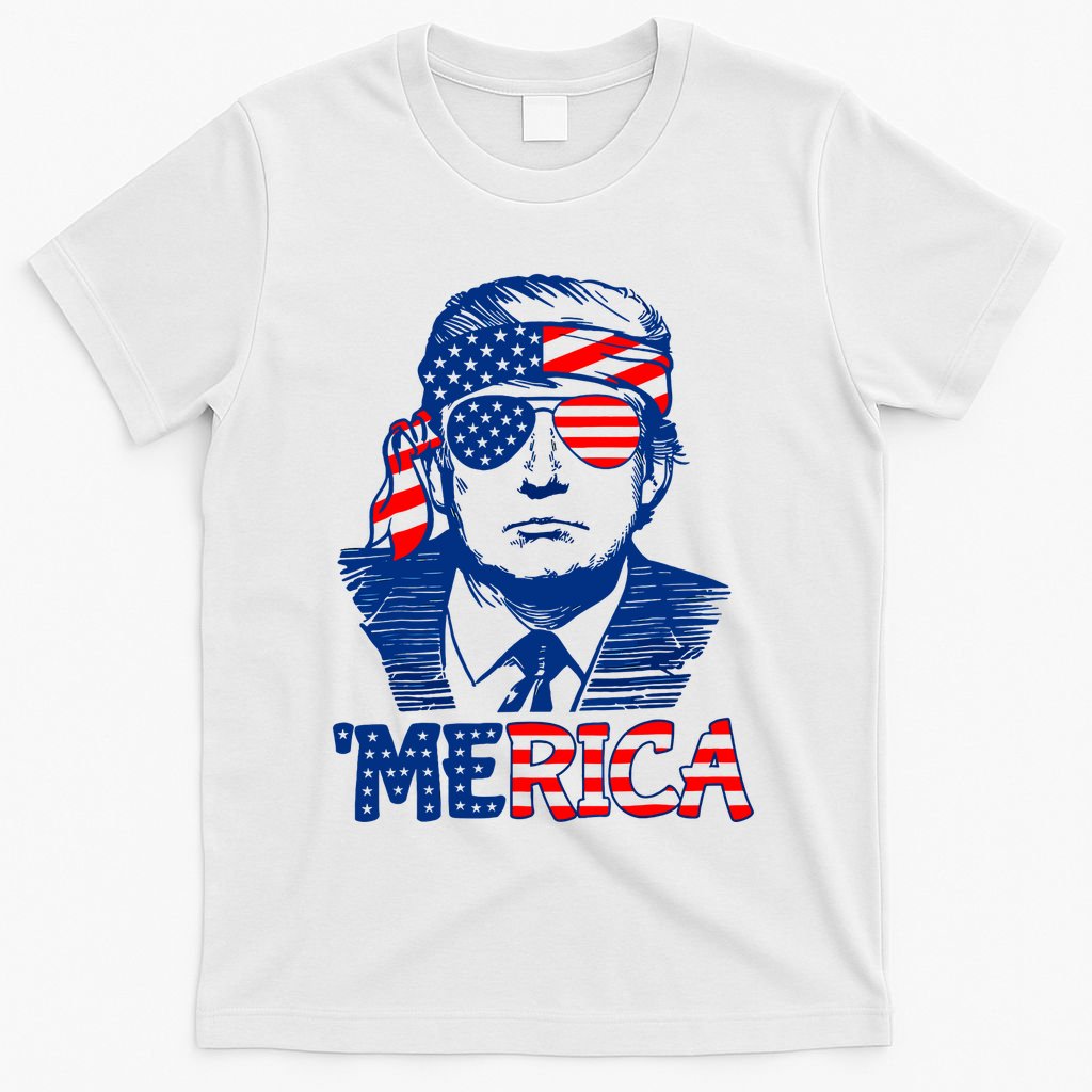 Merica Trump Happy 4th Of July Trump American Flag Fun T-Shirt
