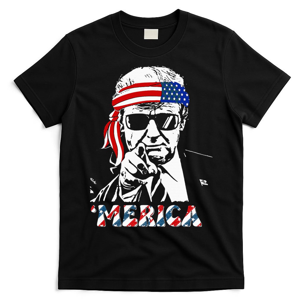 Merica Trump Happy 4th Of July Trump American Flag T-Shirt