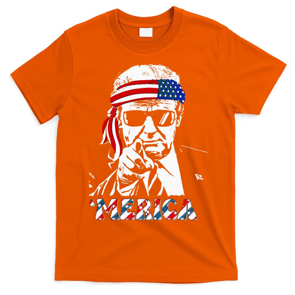 Merica Trump Happy 4th Of July Trump American Flag T-Shirt