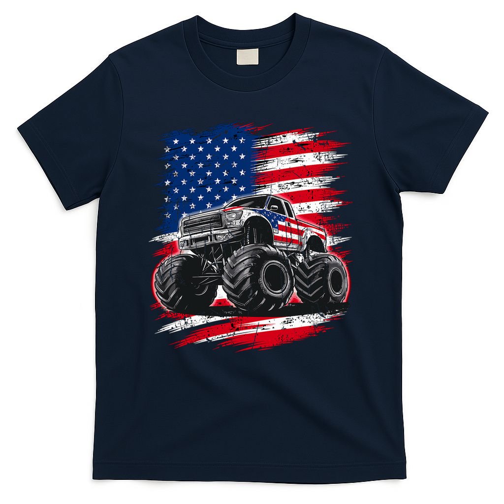 Monster Truck Usa Flag American T-Shirt