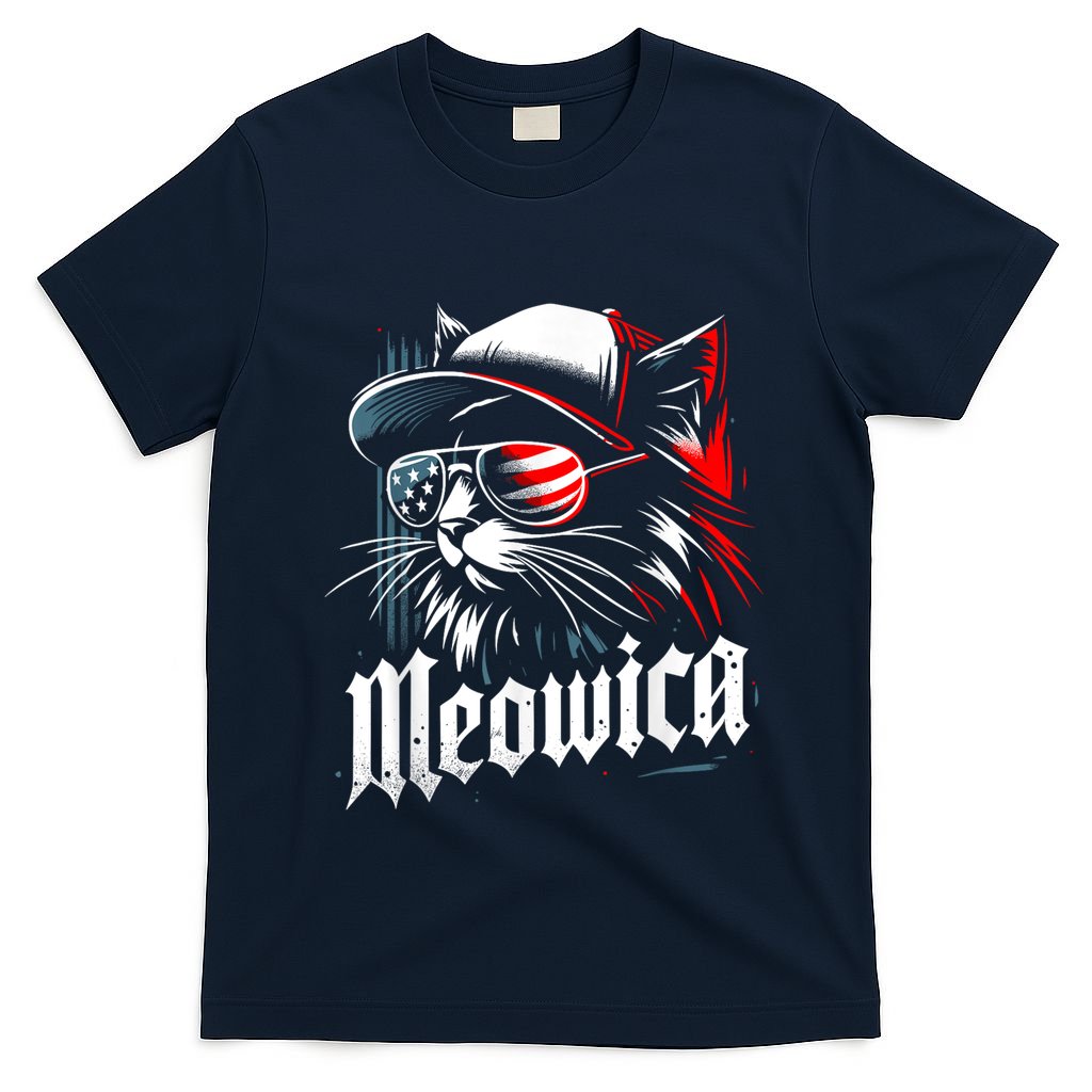 Meowica Usa Merica Cat 4th Of July Funny Patriotic T-Shirt