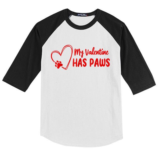 My Valentine Has Paws Funny Cat Dog Lover Pet Paws Heart Kids Colorblock Raglan Jersey