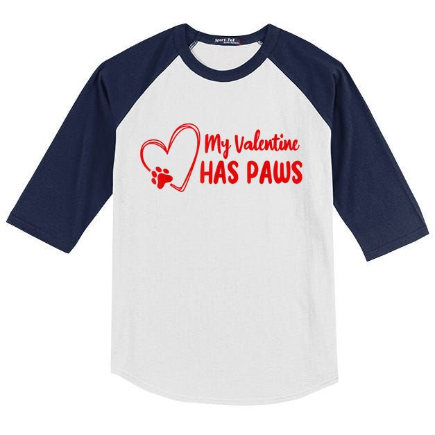 My Valentine Has Paws Funny Cat Dog Lover Pet Paws Heart Kids Colorblock Raglan Jersey