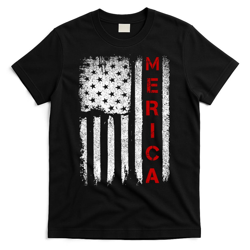Merica Vintage USA Flag Stars And Stripes Funny 4th Of July T-Shirt