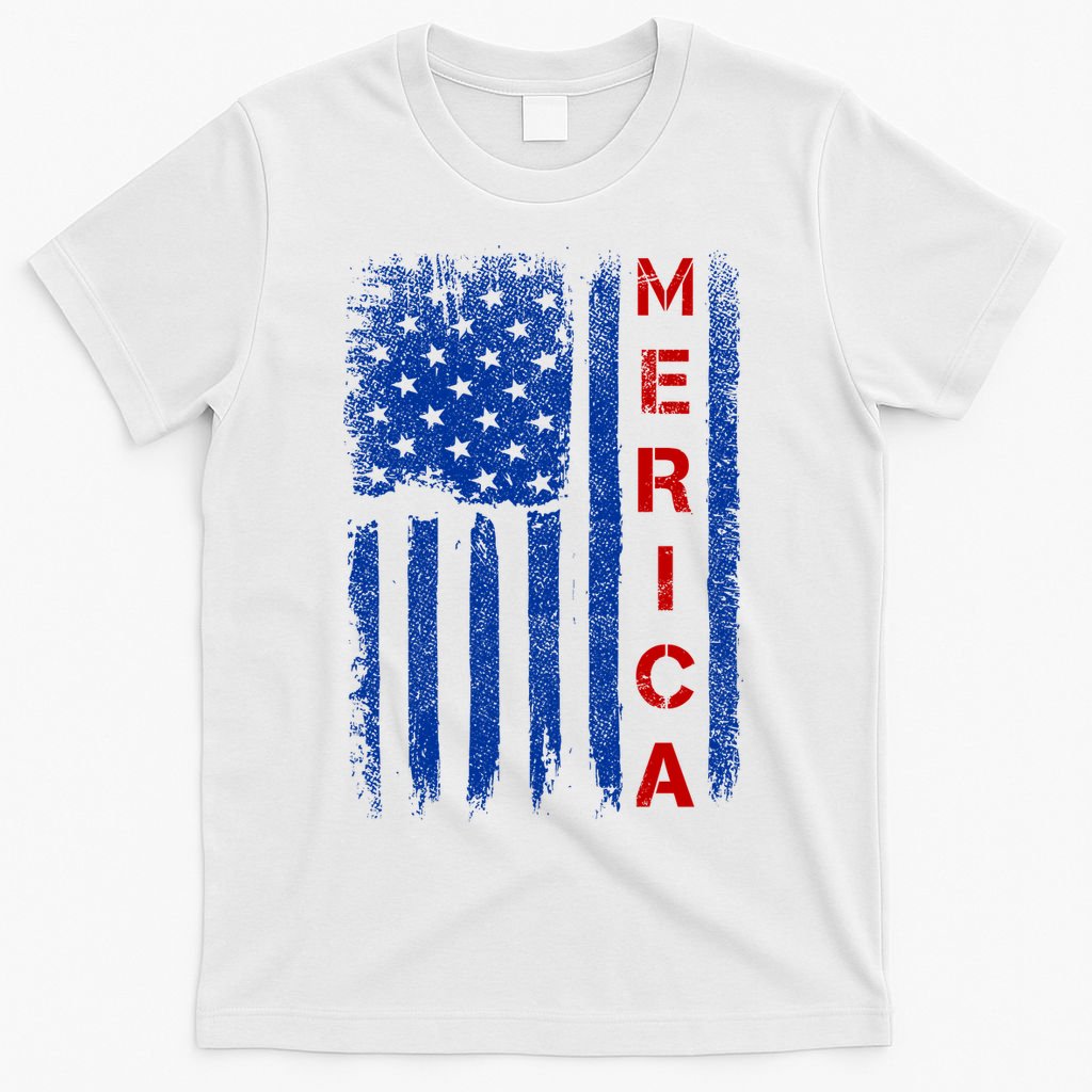 Merica Vintage USA Flag Stars And Stripes Funny 4th Of July T-Shirt
