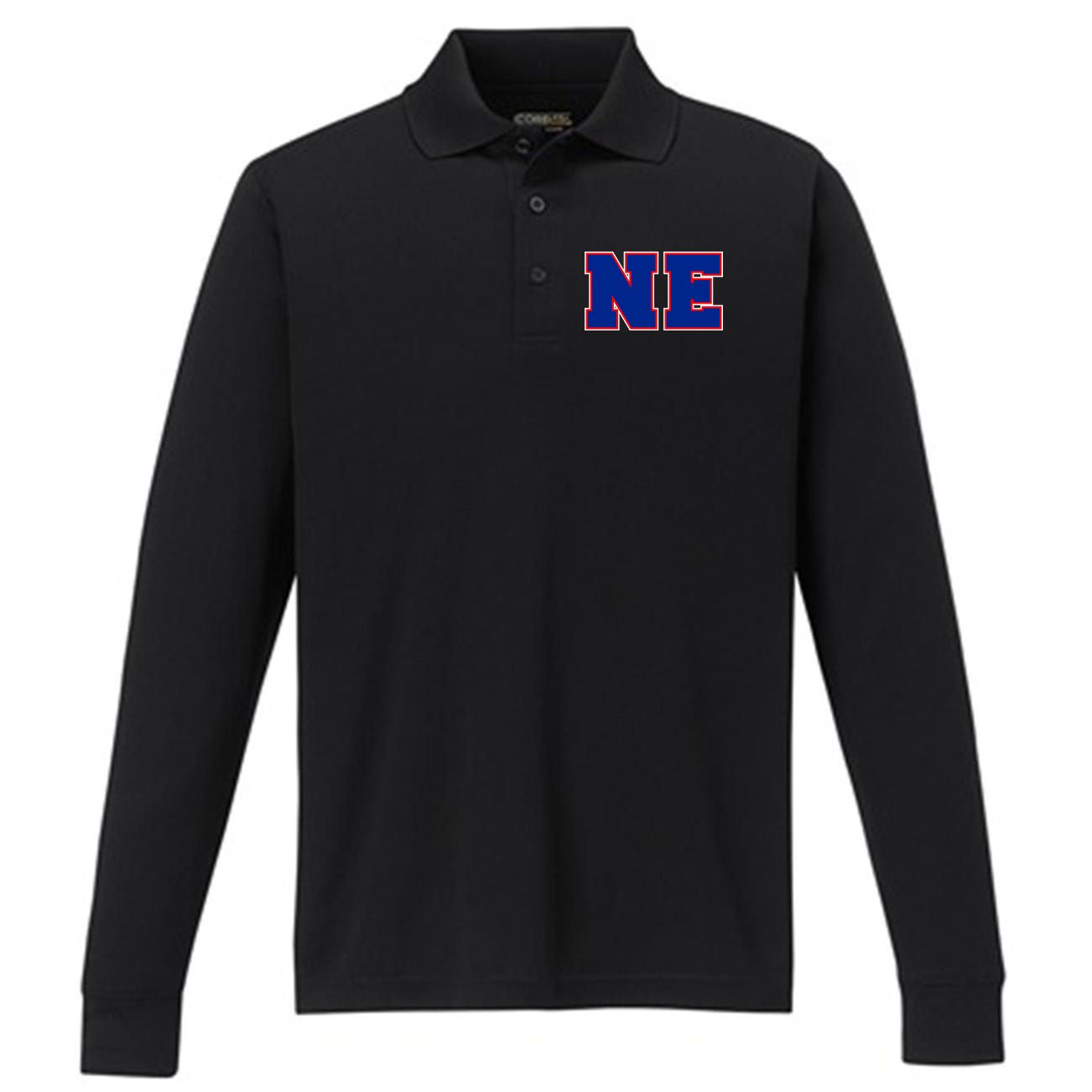 NE New England Massachusetts College Letters Football Fan Block Letters Performance Long Sleeve Polo
