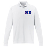 NE New England Massachusetts College Letters Football Fan Block Letters Performance Long Sleeve Polo