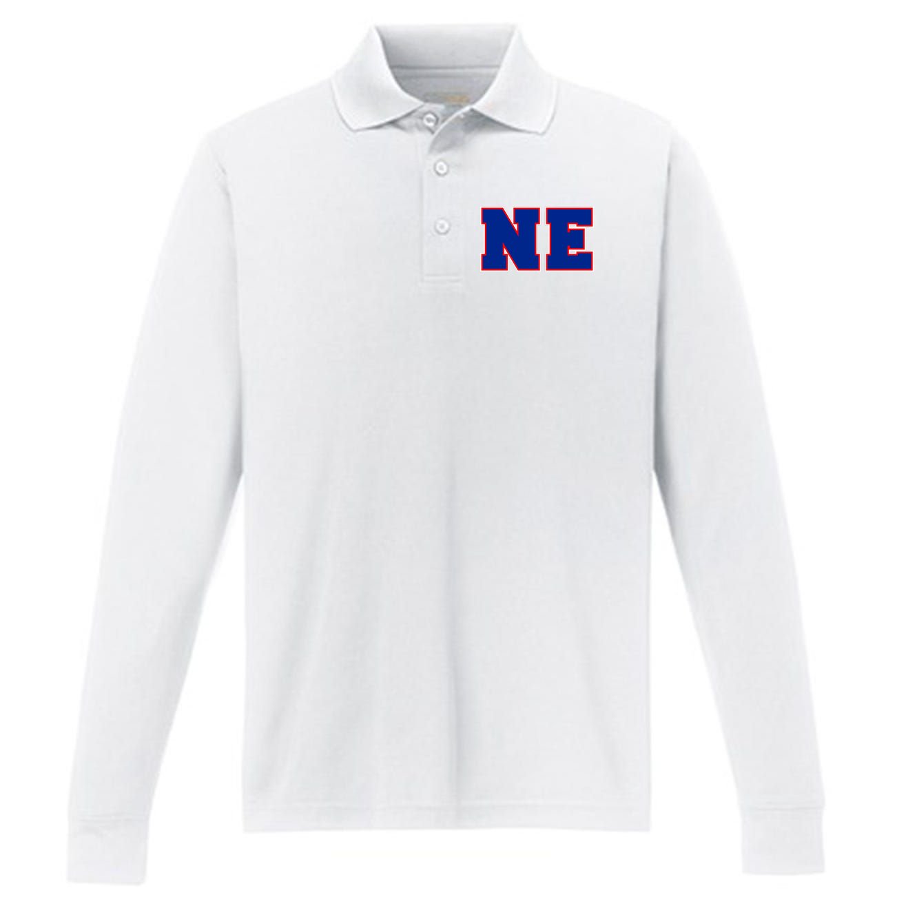 NE New England Massachusetts College Letters Football Fan Block Letters Performance Long Sleeve Polo