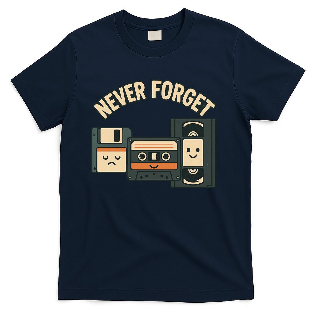 Never Forget Funny Vintage Cassette Floppy Disk VHS Tape T-Shirt