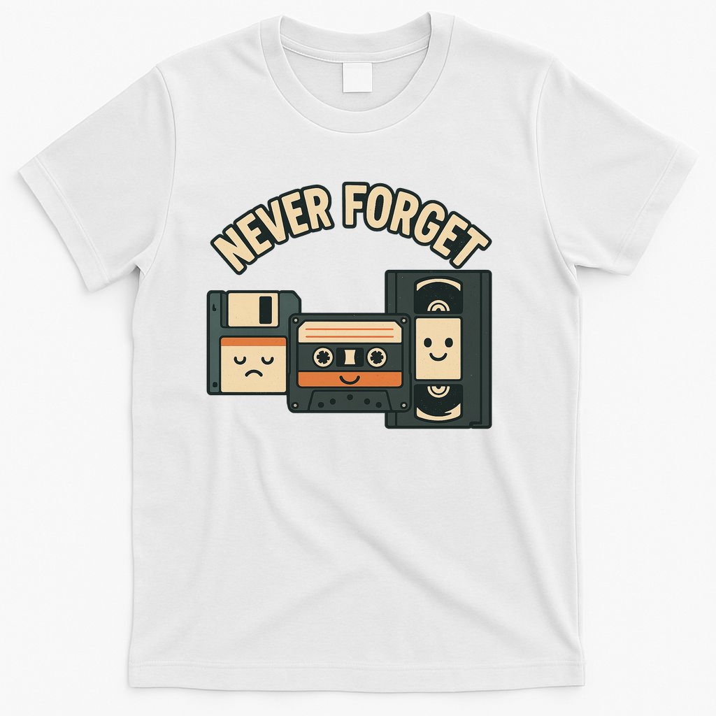 Never Forget Funny Vintage Cassette Floppy Disk VHS Tape T-Shirt