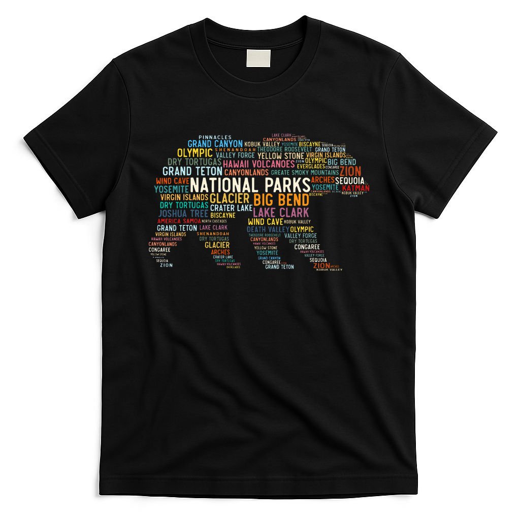 National Parks Usa List Word Cloud Bear Camping & Hiking T-Shirt