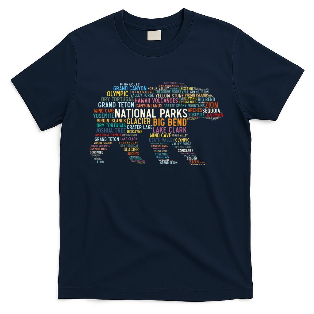 National Parks Usa List Word Cloud Bear Camping & Hiking T-Shirt