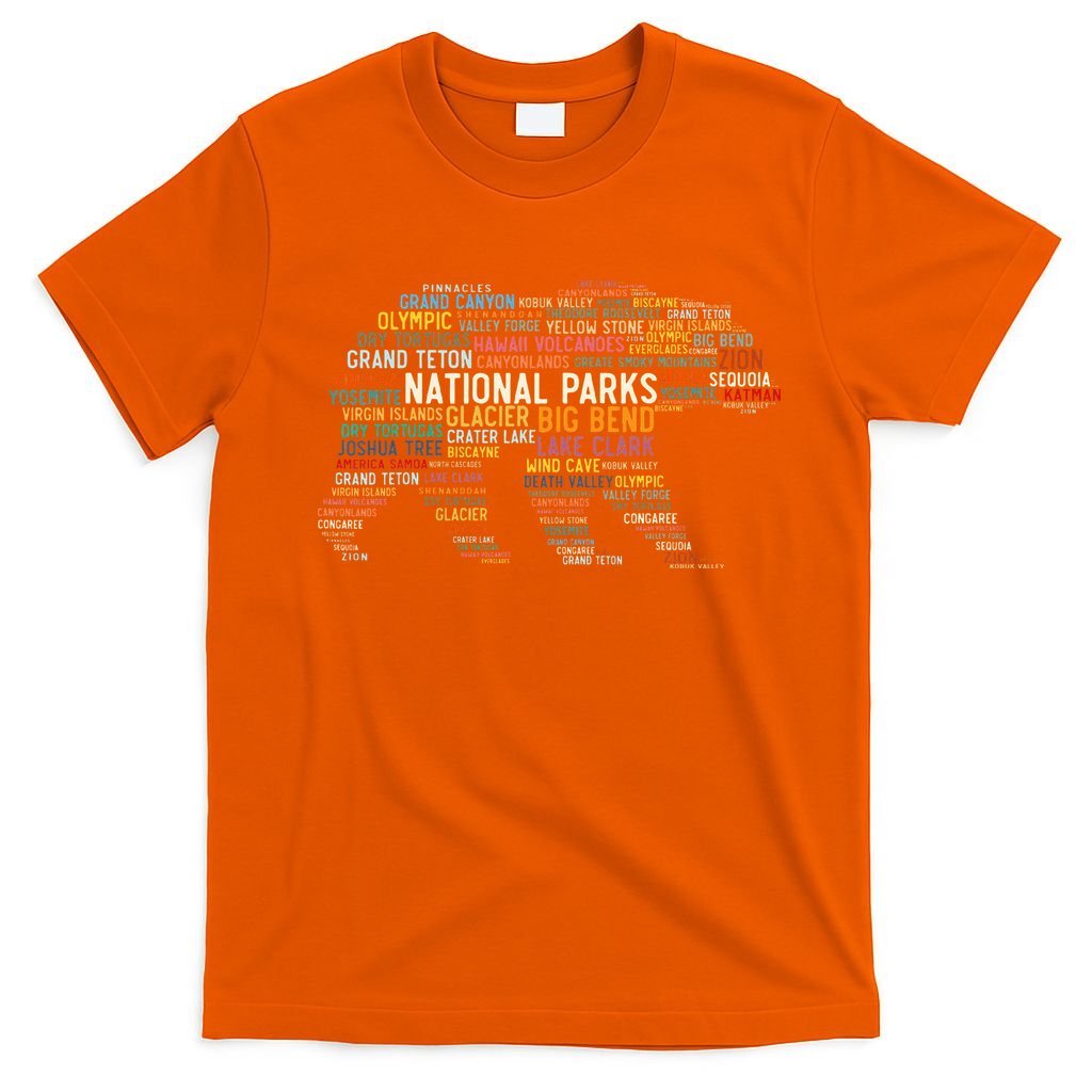 National Parks Usa List Word Cloud Bear Camping & Hiking T-Shirt