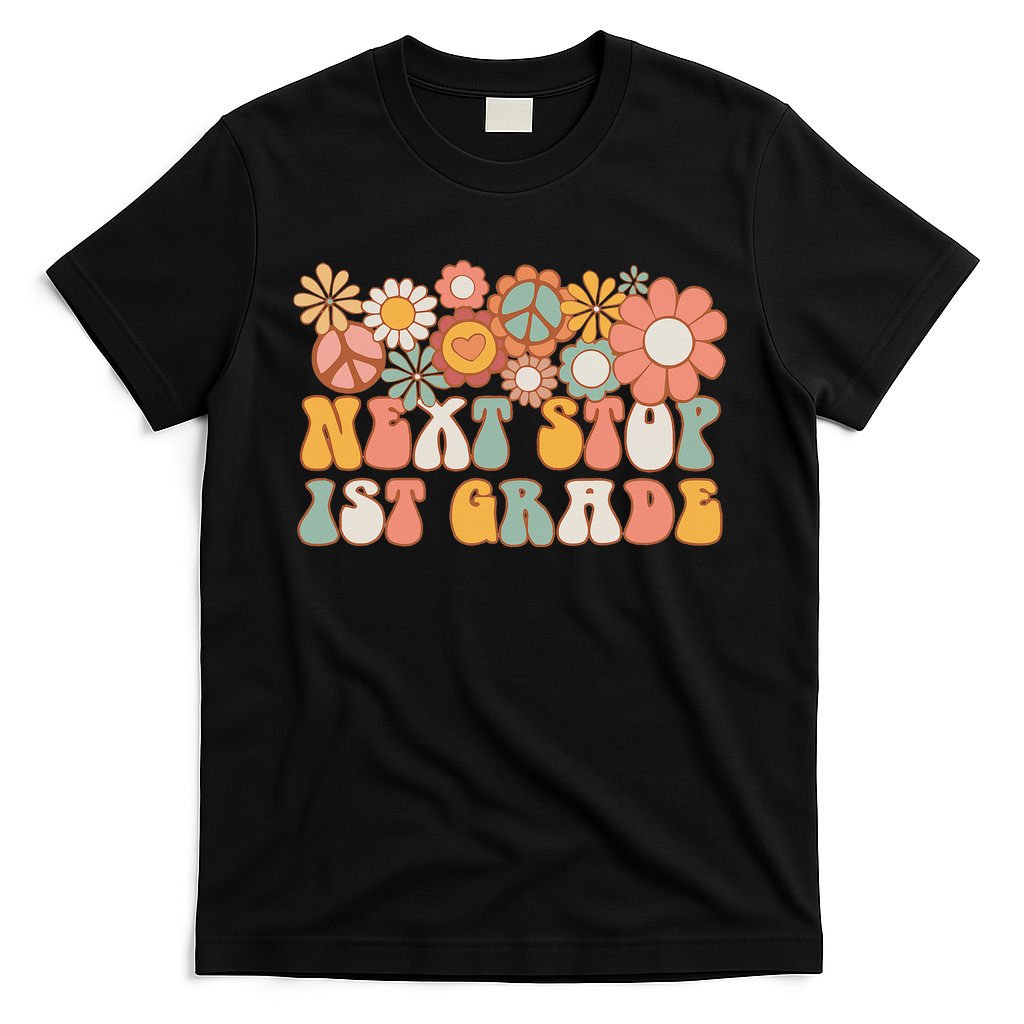 Next Stop 1st Grade Hello School Groovy Back To School T-Shirt