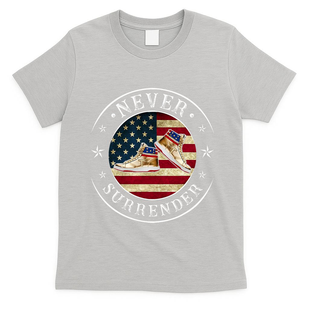 Never Surrender Gold Sneaker Donald Trump 4th Of July Gift T-Shirt