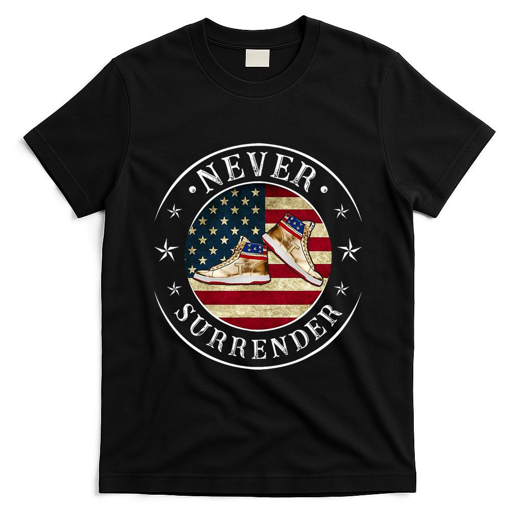 Never Surrender Gold Sneaker Donald Trump 4th Of July Gift T-Shirt