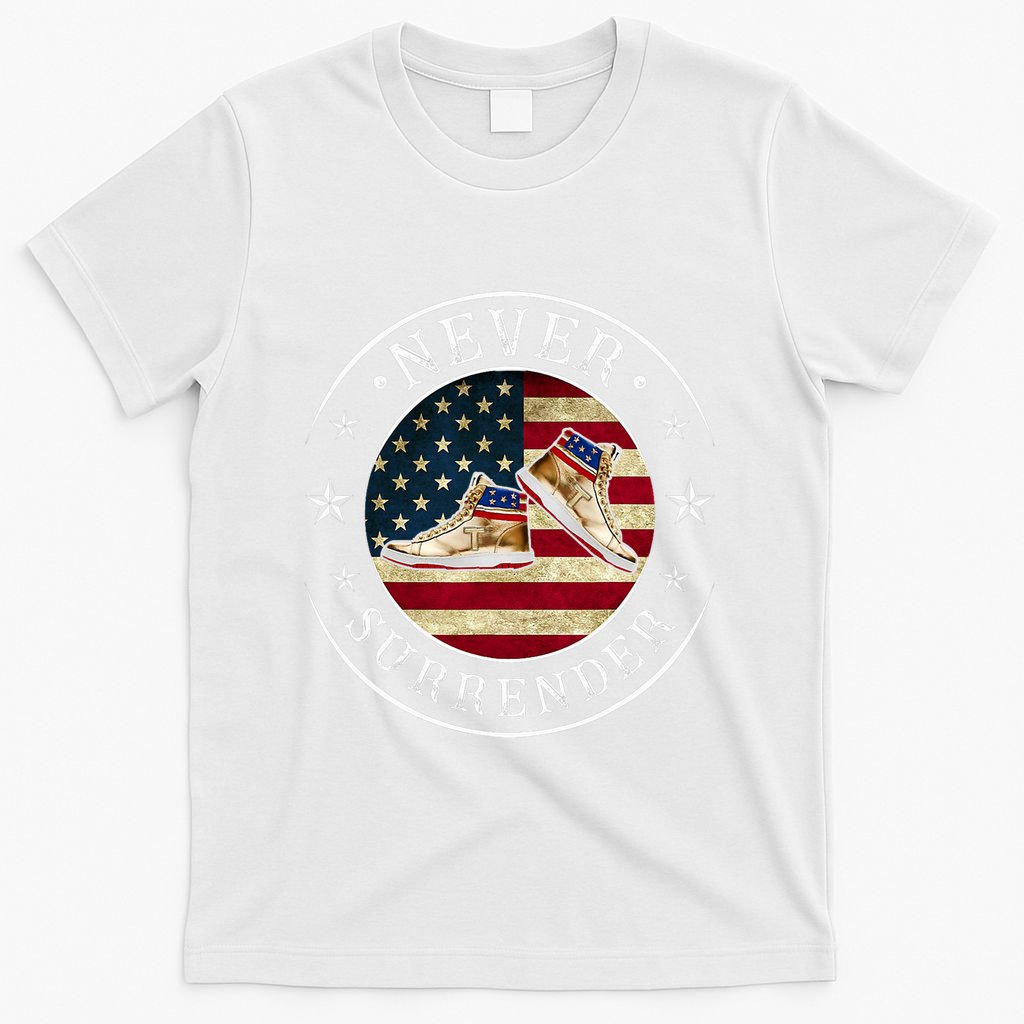 Never Surrender Gold Sneaker Donald Trump 4th Of July Gift T-Shirt
