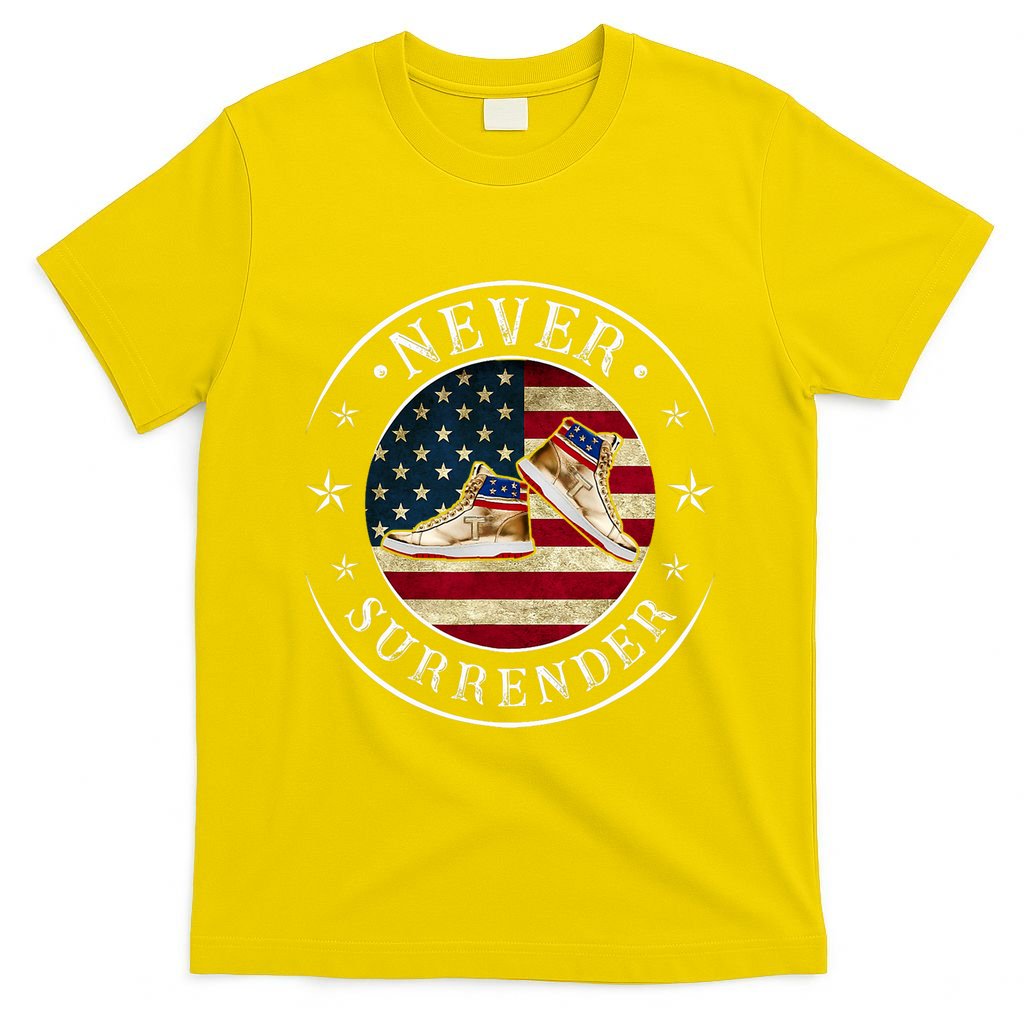 Never Surrender Gold Sneaker Donald Trump 4th Of July Gift T-Shirt
